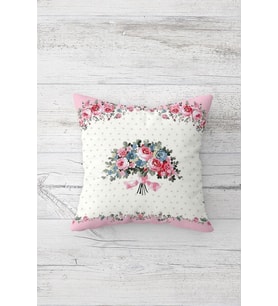 Buket Çiçek Desenli Modern Çift Tarafı Baskılı Gizli Fermuarlı Yastık Kılıfı Kırlent Koltuk Kılıfı (Pembe)