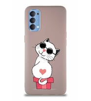 Oppo Reno 4 Soft Premier Kapak Coolcat Tasarımlı Silikon Kılıf - Pudra (Şeffaf)