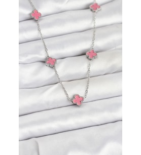 316L Çelik Zincir Gümüş Renk Pembe Baby Boy Yonca Kadın Kolye TJ-BKO10575