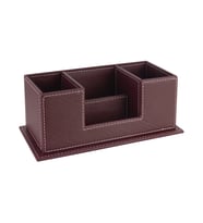 Masaüstü Deri Organizer Kalemlik 4 Gözlü Desktop Organizer Rainbow Vegan 10x12x25 cm. Bordo