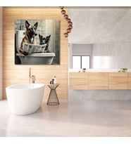 Tekli Kare Kanvas Banyo Tablosu Gazete Okuyan Belçika Kurt Köpeği
