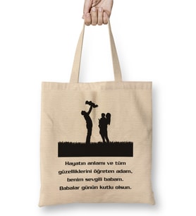 Babalar Günü Babaya Hediye 00117 Bez Çanta Uzun Saplı