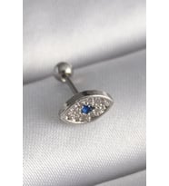 316L Çelik Gümüş Renk Zirkon Taşlı Göz Tragus Piercing