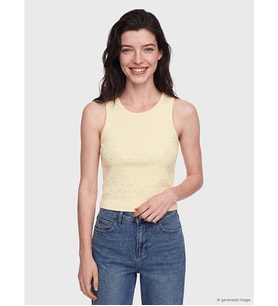 LCW Comfort Sarı Bisiklet Yaka Taşlı Kadın Atlet