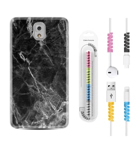 Samsung Note 3 4 5 8 9 20 Ultra 10 Lite Kılıf Kablo Koruma Spiral Silikon Kara Mermer 1375