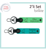 Kedilerle Güzelleşen Evler İçin, Patili Tasarım, Kişisel Anahtarlık, Fıstık Yeşil-Koyu Turkuaz