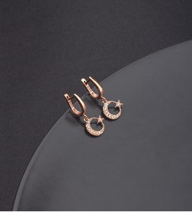 925 Ayar Gümüş Ay Yıldız Sallantılı Küpe