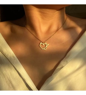 Kişiye Özel 925 Ayar Gümüş Kalp Şeytan Kuyruk Kolye (Gold)