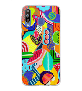 PrintiFy Samsung Galaxy M30 ile Uyumlu 1mm Slim Fit Retro Colors 6 Baskılı Şeffaf  Kılıf