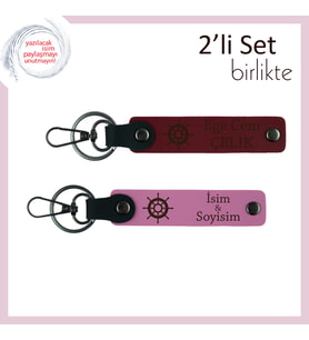 Dümene Geçmeye Hazır Ruhlara, Gemi Desenli Anahtarlık Seti, Kişiselleştirilebilir, Bordo-Pembe