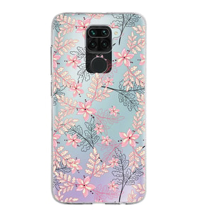 Xiaomi Redmi Note 9 Uyumlu Kapak Floral Kırmızı Tasarımlı Şeffaf Silikon Kılıf