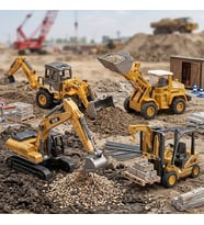 Diecast Oyuncak Metal İnşaat Araçları,İş Makineleri Seti Kepçe Bulldozer Forklift 4'lü Set Kutulu