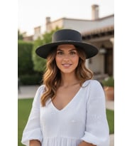 Işıltılı Bant Detaylı Modern Boater Kadın Plaj Şapkası 3855 (Siyah)