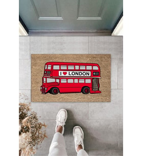 Dekoratif Dijital I Love London Otobüsü Kırmızı Kapı Paspası Dış Mekan Paspas