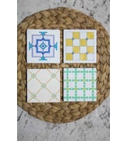 Baskılı Doğal Taş Bardak Altlığı 4'lü Set 10x10x1 Cm