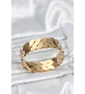 316L Çelik Gold Renk Ezme Zincir Model Kadın Kelepçe Bileklik - TJ-BB8074