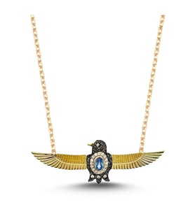 14 K Gold Kaplama 925 Ayar Gümüş Akuamarin Kombin Kolye