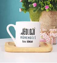 Jeoloji Mühendisi Türk Kahvesi Fincanı Ahşap Altlıklı