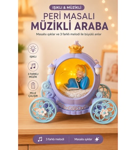 Peri Masalı Müzikli Araba Gece Lambası Işıklı Dekoratif Prenses Temalı Gece Lambası Çocuk Odası Hediyelik Müzik Kutusu