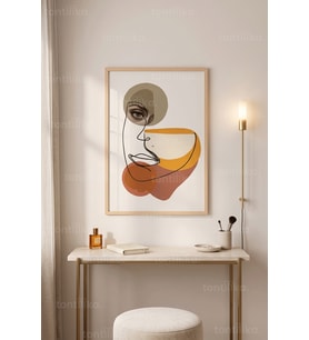 Minimalist Yüz Çizimi 1. Kalite Ahşap Çerçeveli Tablo