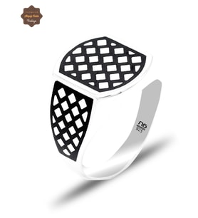 Siyah Karo Desenli Model 925 Ayar Gümüş Erkek Yüzük 201025444