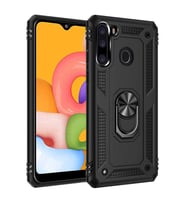 Samsung Galaxy A21 Uyumlu Kılıf Standlı Manyetik Yüzüklü Military Magnetic Ring Polycarbonate and TPU Case (Siyah)