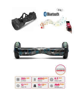 CityMate Elektrikli Kaykay Full Ledli Hoverboard Bluetooth Hoparlörlü 6.5 Inch Çanta Hediyeli D18