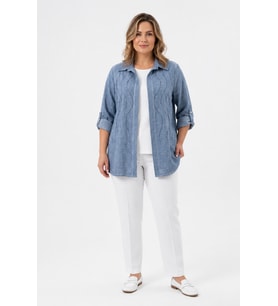 Kadın Taş Baskı Detaylı Gömlek Bluz İkili Takım Y26-50160 - İndigo