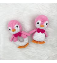 Amigurumi Penguen Çıngırak ve Oyuncak Seti (Pembe)