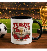 BK Gift Türkiye Taraftar Temalı Dünya Futbol Kupası Tasarımlı Siyah Kupa Bardak-1 Tek Yürek Milli Takım Ruhu