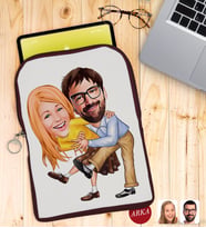 BK Gift Kişiye Özel Sevgililer Karikatürlü Taşınabilir Koruyucu Tablet Kılıfı & Organizer Çanta - Bordo-102