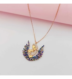 Gümüş Anne Bebek Model Siyah Taşlı Kolye 925 Ayar (Karışık)