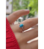 925 ayar gümüş oval firuze taşlı vintage yüzük