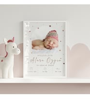 Çocuk Kalbi Atölyesi - Yıldızlı Fotoğraflı Doğum Tablosu, Bebek Doğum Hatırası Tablosu, Bebek Hediyesi, Yenidoğan Hediyesi