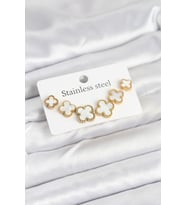 316L Çelik Gold Beyaz Renk 3 Boy Yonca Küpe Seti TJ-BKP11237