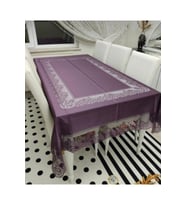Dantelli Dertsiz Masa Örtüsü Uyumlu Sosyete0011 Tül Masa Örtüsü Şık Tasarım Mürdüm Renk 160x220cm