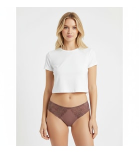 Kadın Saten Kahverengi Dantelli Slip Külot BB2105