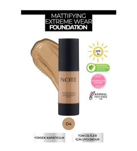 Note Mattifying Extreme Wear Spf 15 Yoğun Kapatıcı Mat Bitişli Fondöten - 04 Sand