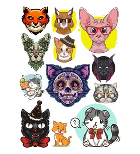 Kedi Sticker Set-2 12 Parça Telefon, Tablet, Defter, Laptop Sticker