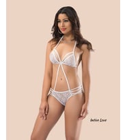 Intive Bralet Tangalı Dantelli Transparan Çekici Bodysuit (Kırmızı, Beyaz)