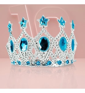 Çocuk Kraliçe Tacı - Mavi Yıldız İşlemeli Prenses Tacı 15x7 cm (5047)