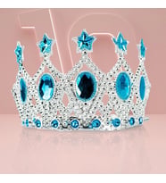 Çocuk Kraliçe Tacı - Mavi Yıldız İşlemeli Prenses Tacı 15x7 cm (5047)