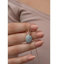 925 Ayar Gümüş Rose Kaplama Turkuaz Taşlı Ananas Kolye