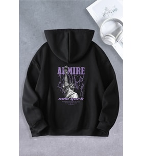 Unisex Kadın Erkek NewYork Şimşek Modeli Oversize Sweatshirt 2 İPLİK (Siyah)
