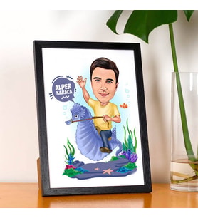 Kişiye Özel Deniz Atındaki Erkek Karikatürlü Resim Çerçevesi