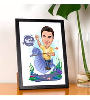 Kişiye Özel Deniz Atındaki Erkek Karikatürlü Resim Çerçevesi
