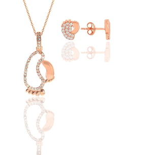 Gümüş rose zirkon taşlı ilk adım kolye ve küpe ikili set SGTL11665ROSE
