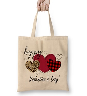 Happy Valentine's Day Cheetah Print Buffalo Plaid Hearts for Women and Girls Bez Çanta Uzun Saplı