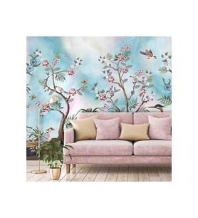 Dreamwall Vintage Çiçekler Desenli Silinebilir Sağlıklı Tekstil Duvar Kağıdı (Çok Renkli)