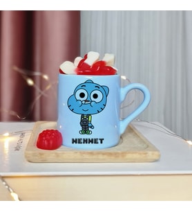 Gumball Tasarımlı Kişiye Özel Mavi Türk Kahvesi Fincan